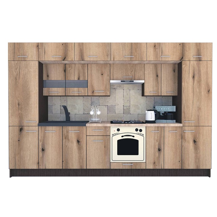 Set Bucatarie Genarom BIGMAR 340 5A, 340 x 225,5 x 60 cm, Wenge / Decor K365