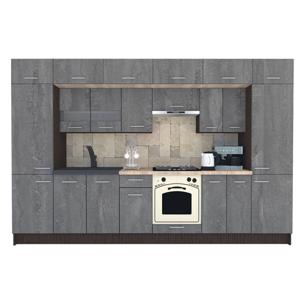 Set Bucatarie Genarom BIGMAR 340 5A, 340 x 225,5 x 60 cm, Wenge / Decor K352