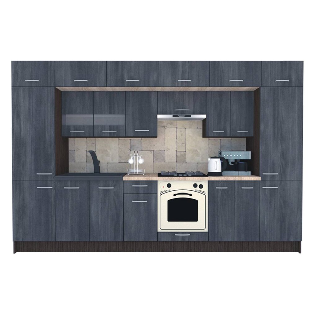 Set Bucatarie Genarom BIGMAR 340 5A, 340 x 225,5 x 60 cm, Wenge / Decor 8509