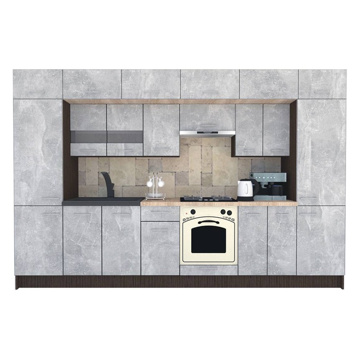 Set Bucatarie Genarom BIGMAR 340 5A, 340 x 225,5 x 60 cm, Wenge / Decor 4298