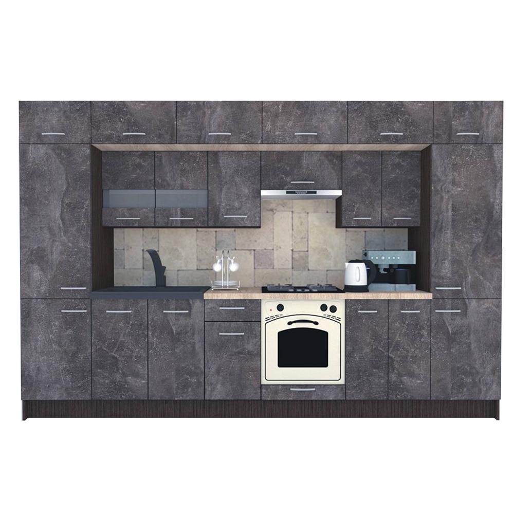 Set Bucatarie Genarom BIGMAR 340 5A, 340 x 225,5 x 60 cm, Wenge / Decor 4299