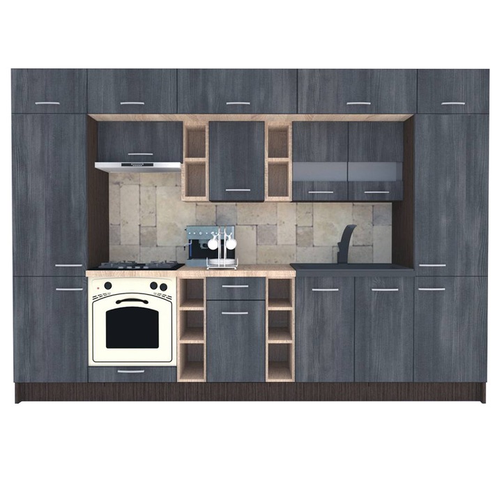 Set Bucatarie Genarom BIGMAR 320, 320 x 225,5 x 60 cm, Alb / Decor 8509