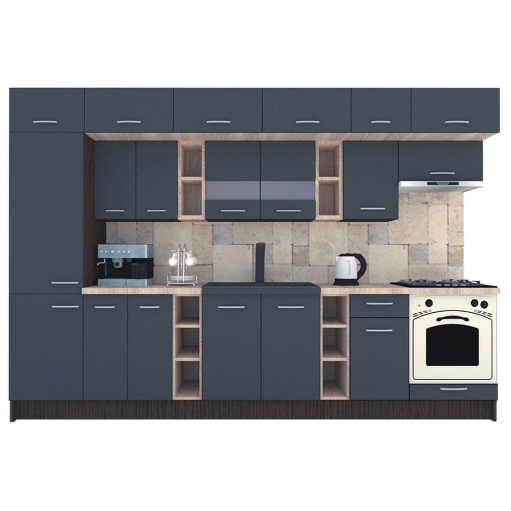 Set Bucatarie Genarom BIGMAR 330 B, 330 x 225,5 x 60 cm, Wenge / Decor 0164