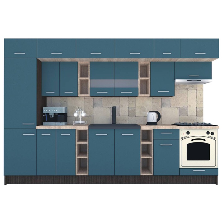 Set Bucatarie Genarom BIGMAR 330 B, 330 x 225,5 x 60 cm, Wenge / Decor 0244