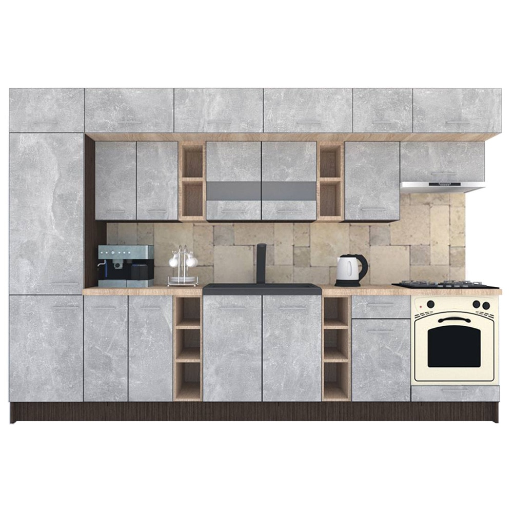 Set Bucatarie Genarom BIGMAR 330 B, 330 x 225,5 x 60 cm, Wenge / Decor 4298