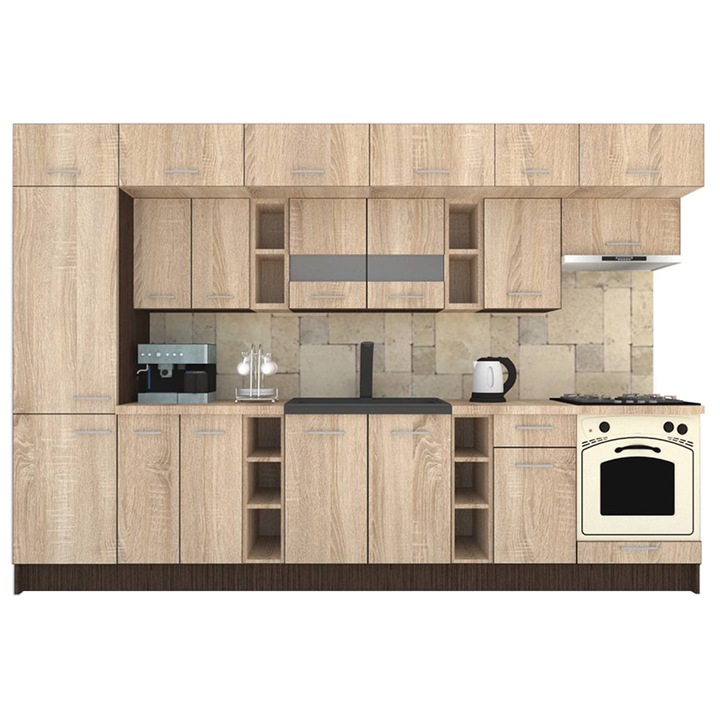 Set Bucatarie Genarom BIGMAR 330 B, 330 x 225,5 x 60 cm, Wenge / Decor 3025