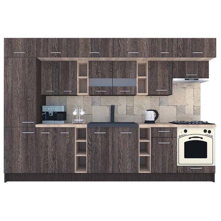 Set Bucatarie Genarom BIGMAR 330 B, 330 x 225,5 x 60 cm, Wenge / Decor 7648