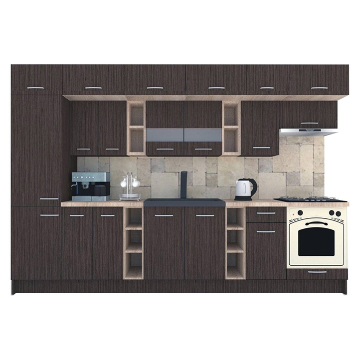 Set Bucatarie Genarom BIGMAR 330 B, 330 x 225,5 x 60 cm, Wenge / Decor 8548