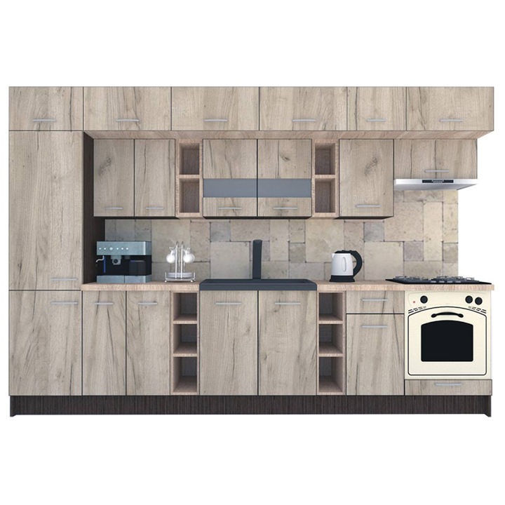 Set Bucatarie Genarom BIGMAR 330 B, 330 x 225,5 x 60 cm, Wenge / Decor K002