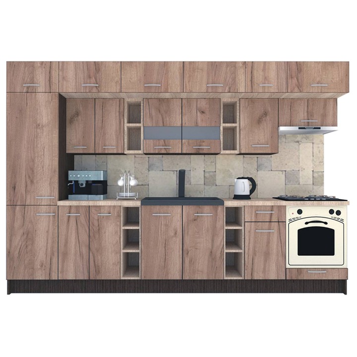 Set Bucatarie Genarom BIGMAR 330 B, 330 x 225,5 x 60 cm, Wenge / Decor K004