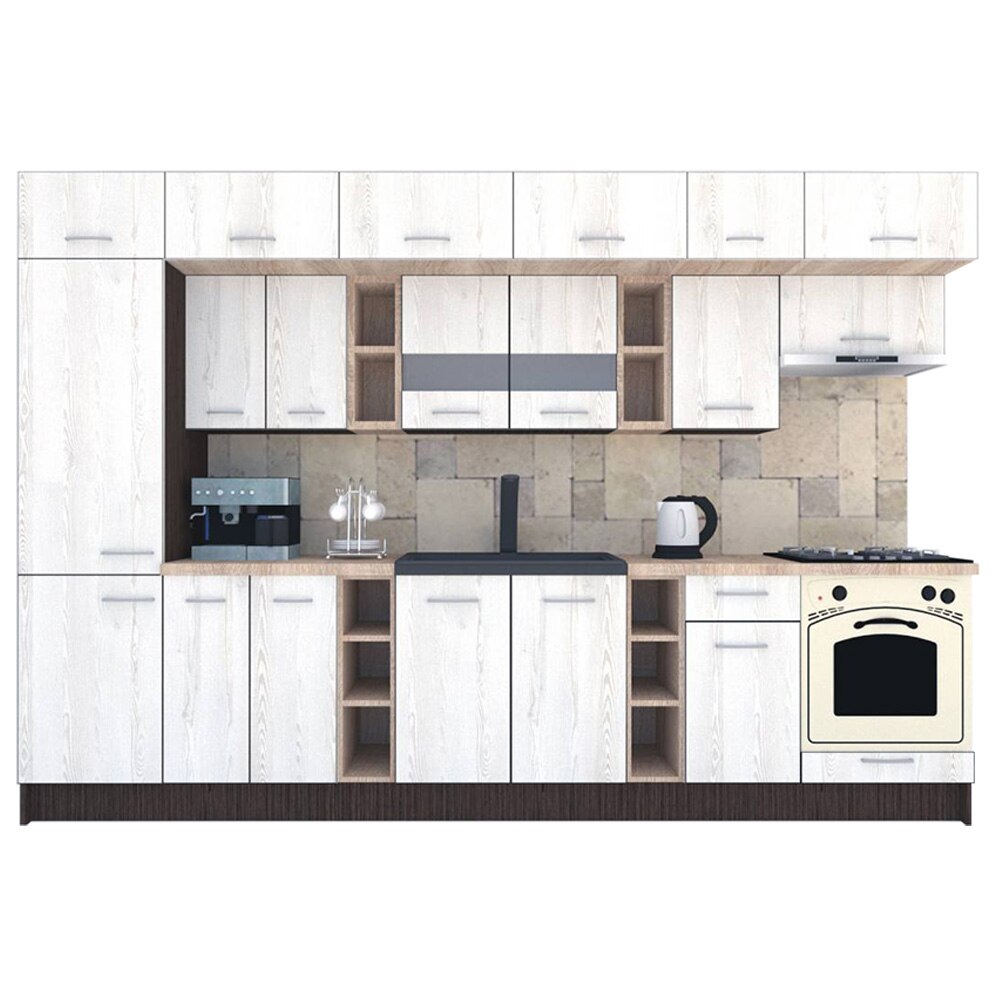 Set Bucatarie Genarom BIGMAR 330 B, 330 x 225,5 x 60 cm, Wenge / Decor K010