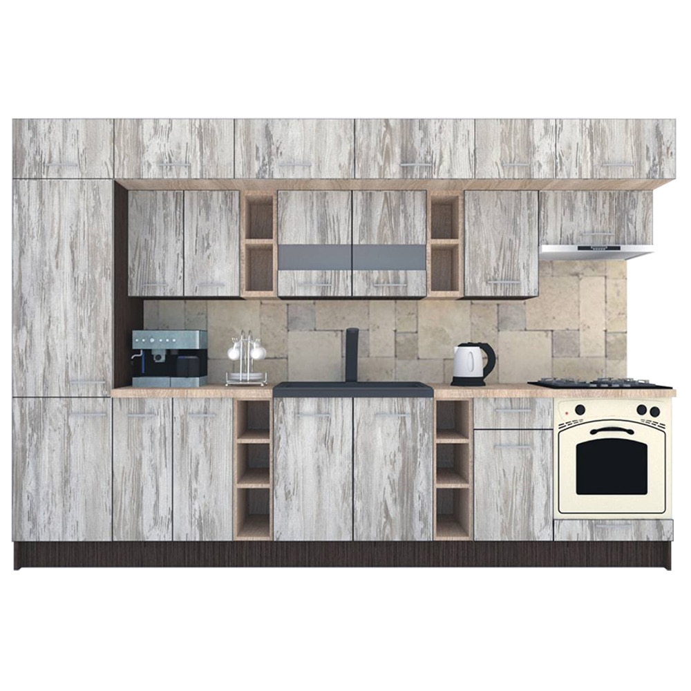 Set Bucatarie Genarom BIGMAR 330 B, 330 x 225,5 x 60 cm, Wenge / Decor K084