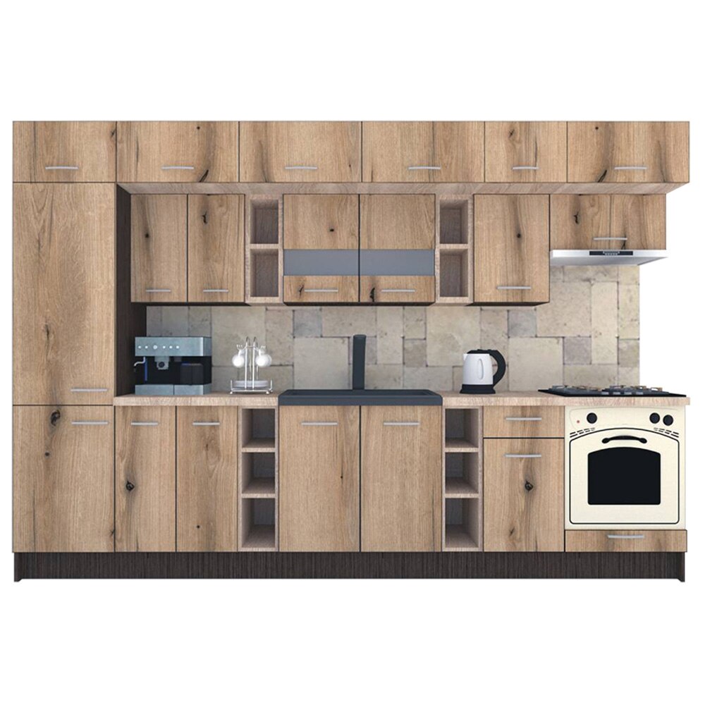 Set Bucatarie Genarom BIGMAR 330 B, 330 x 225,5 x 60 cm, Wenge / Decor K365