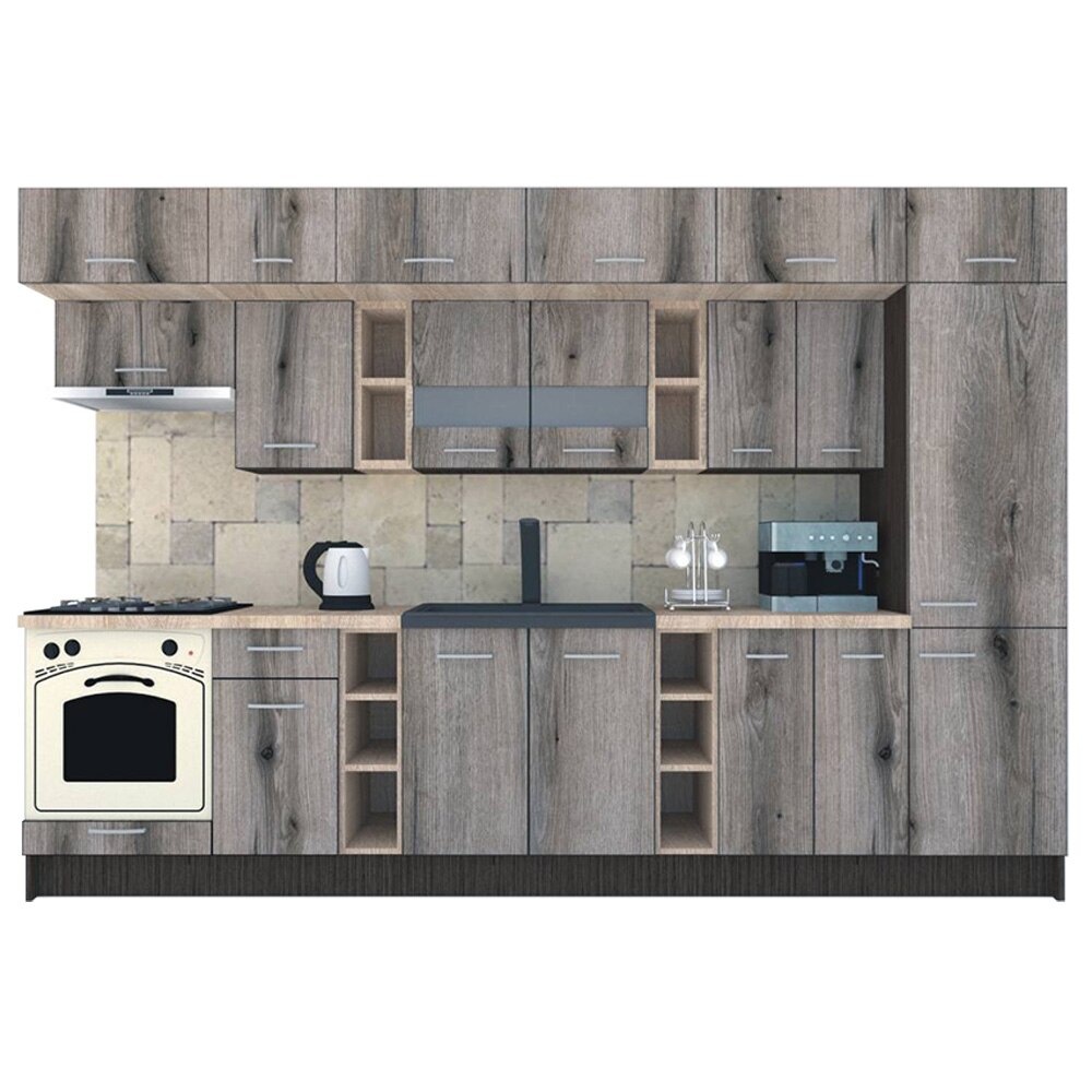 Set Bucatarie Genarom BIGMAR 330 A, 330 x 225,5 x 60 cm, Wenge / Decor K366