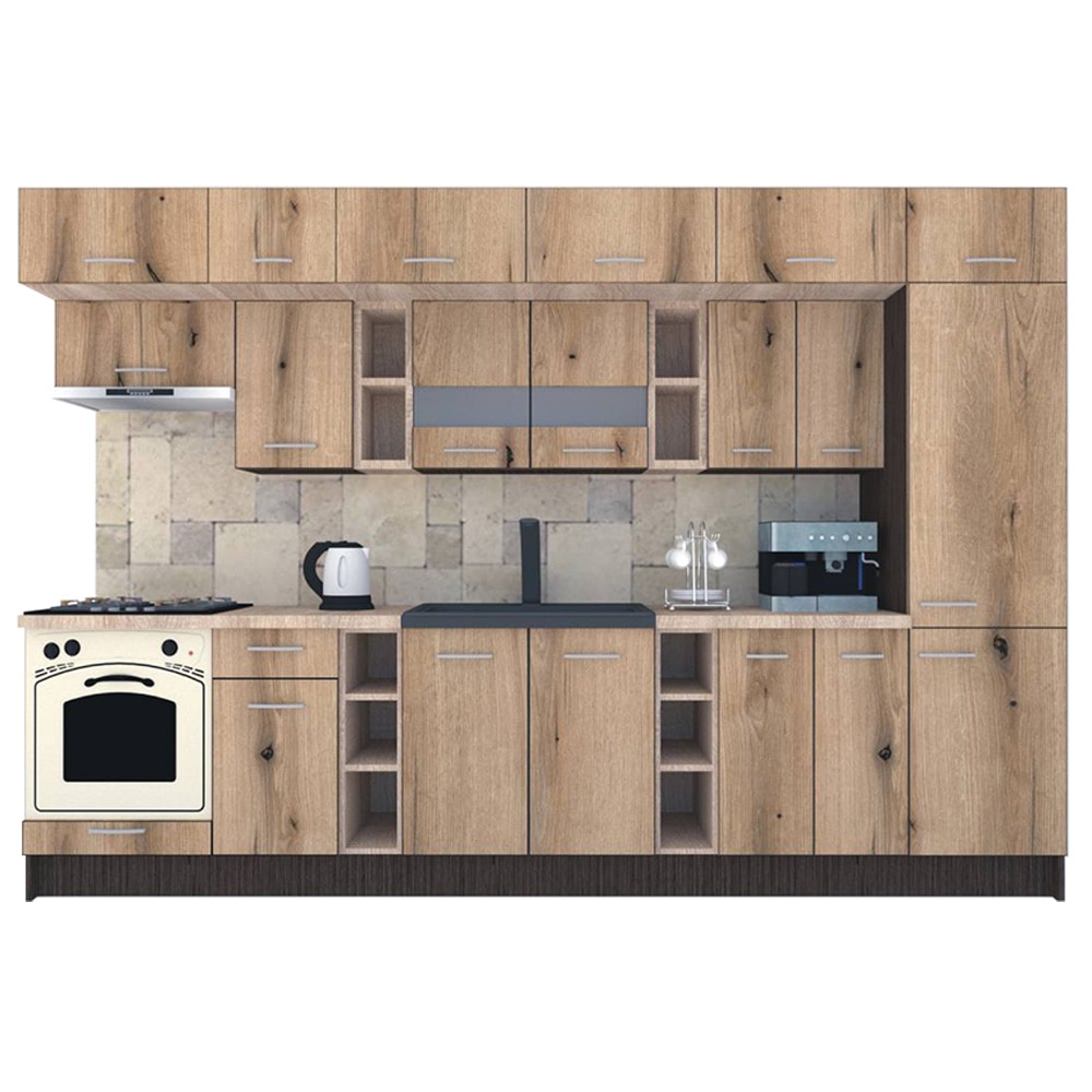 Set Bucatarie Genarom BIGMAR 330 A, 330 x 225,5 x 60 cm, Wenge / Decor K365
