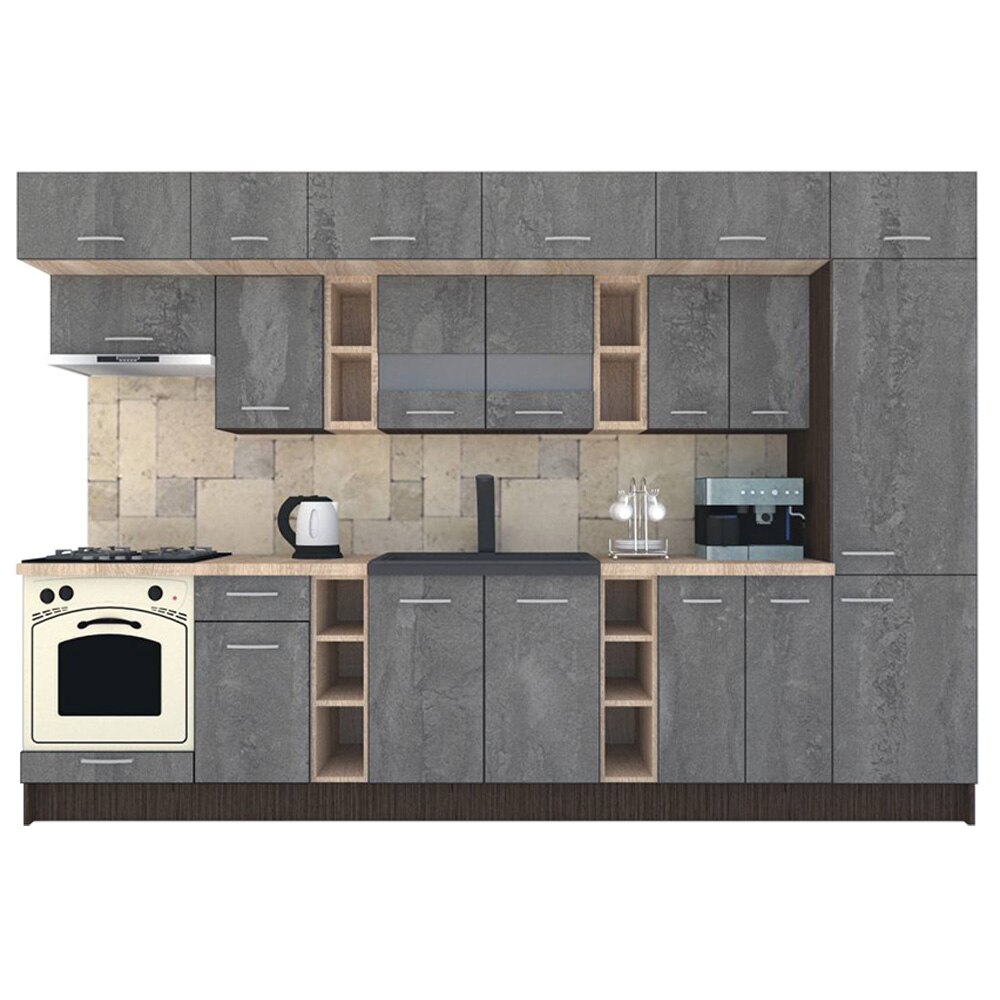 Set Bucatarie Genarom BIGMAR 330 A, 330 x 225,5 x 60 cm, Wenge / Decor K352