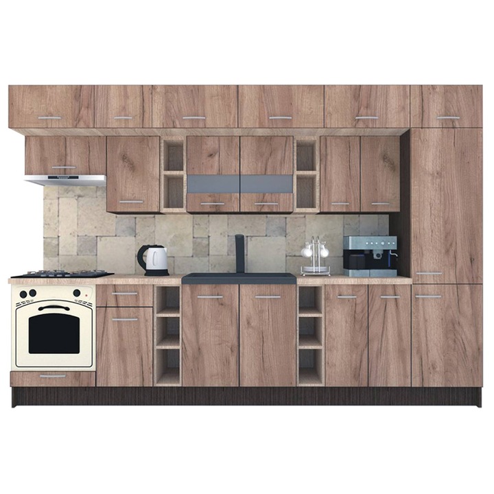 Set Bucatarie Genarom BIGMAR 330 A, 330 x 225,5 x 60 cm, Wenge / Decor K004