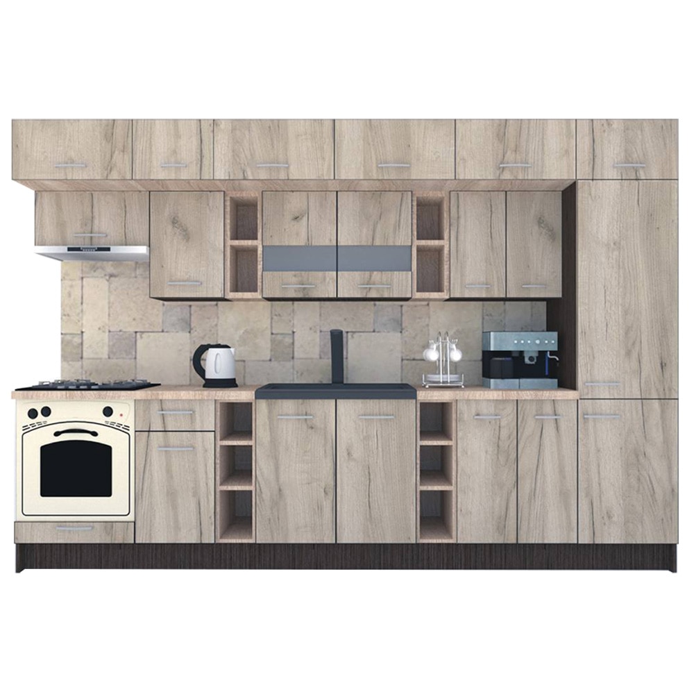 Set Bucatarie Genarom BIGMAR 330 A, 330 x 225,5 x 60 cm, Wenge / Decor K002