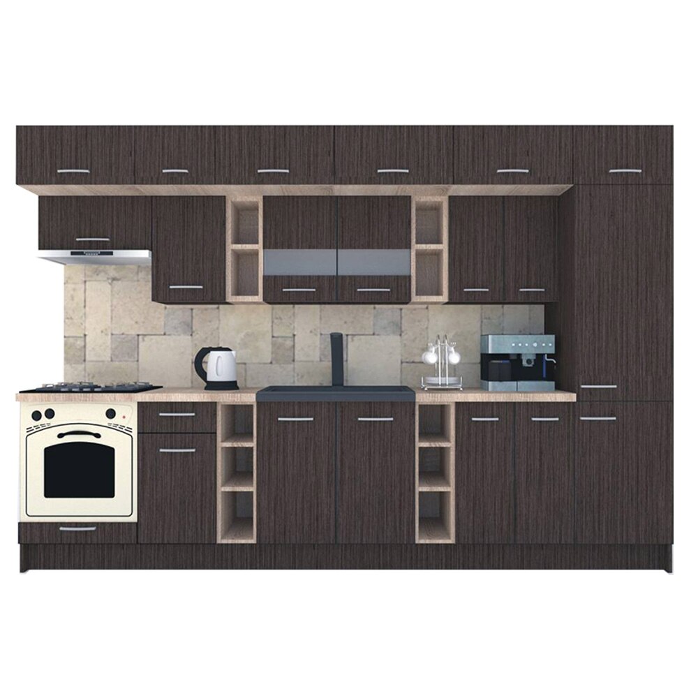 Set Bucatarie Genarom BIGMAR 330 A, 330 x 225,5 x 60 cm, Wenge / Decor 8548