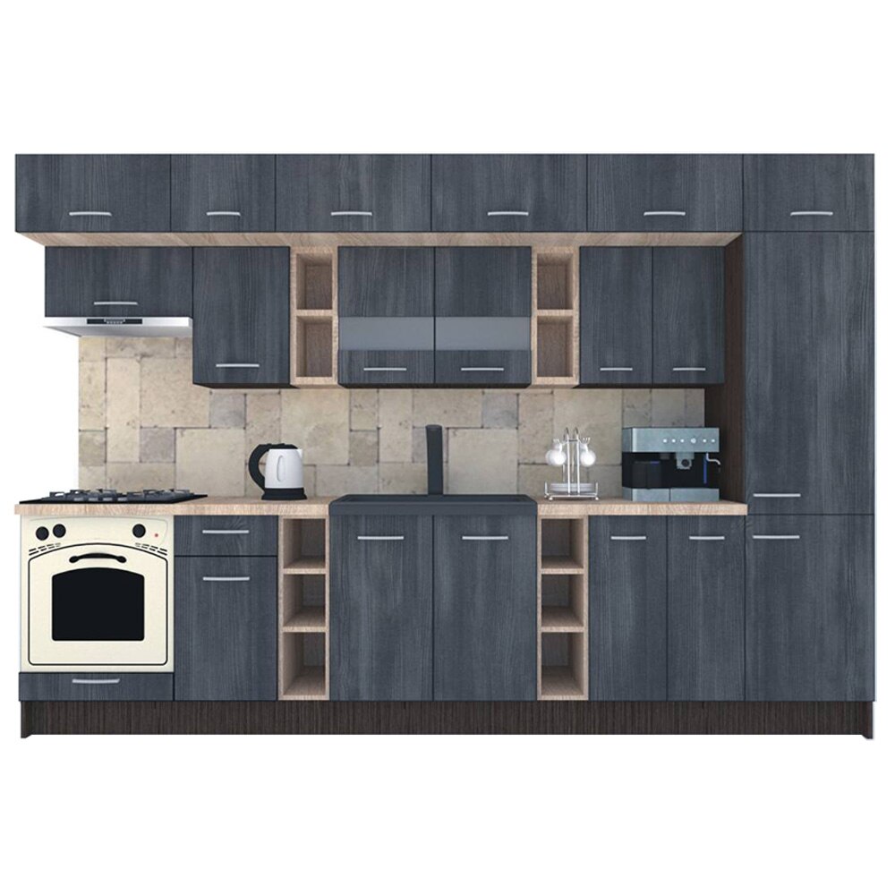 Set Bucatarie Genarom BIGMAR 330 A, 330 x 225,5 x 60 cm, Wenge / Decor 8509