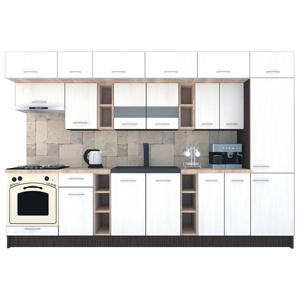 Set Bucatarie Genarom BIGMAR 330 A, 330 x 225,5 x 60 cm, Wenge / Decor 8508