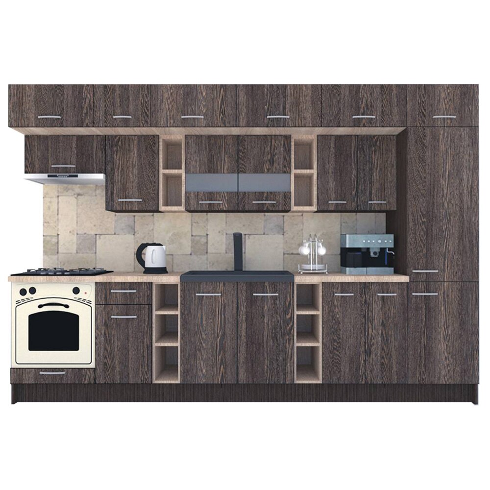 Set Bucatarie Genarom BIGMAR 330 A, 330 x 225,5 x 60 cm, Wenge / Decor 7648