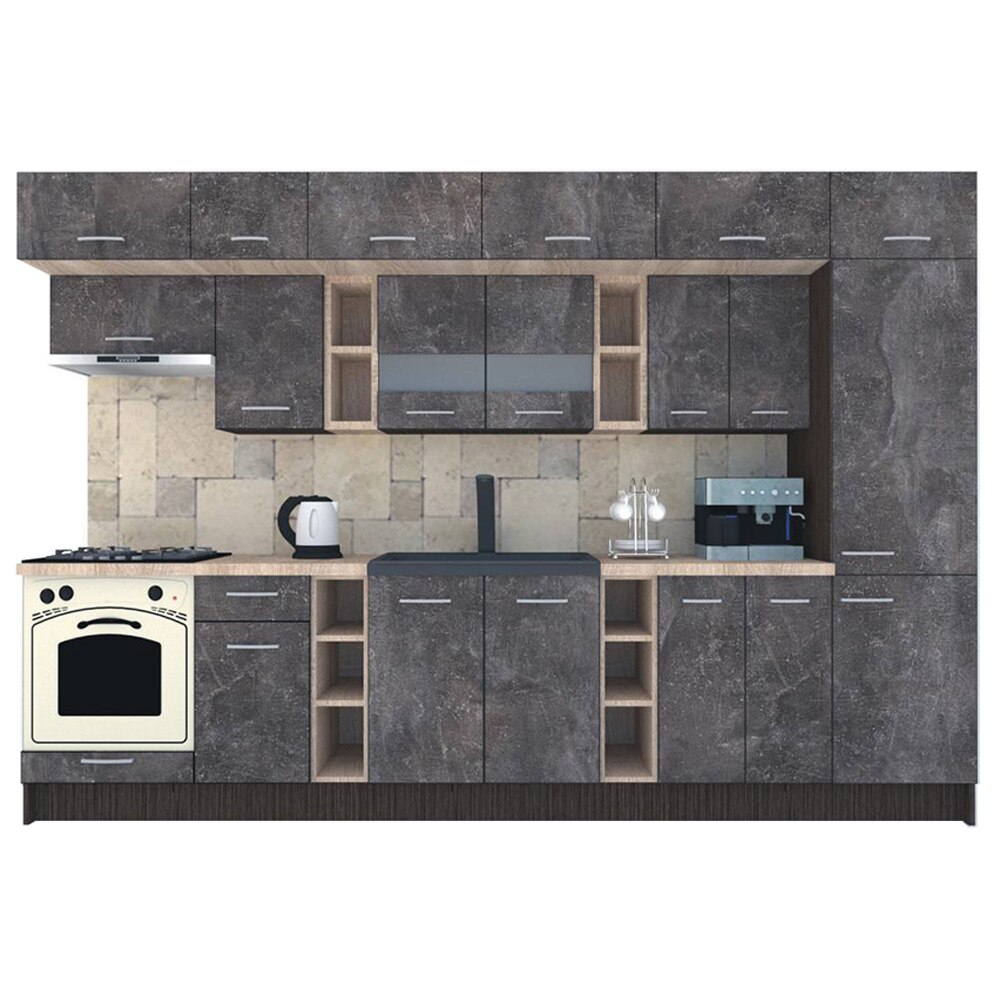 Set Bucatarie Genarom BIGMAR 330 A, 330 x 225,5 x 60 cm, Wenge / Decor 4299