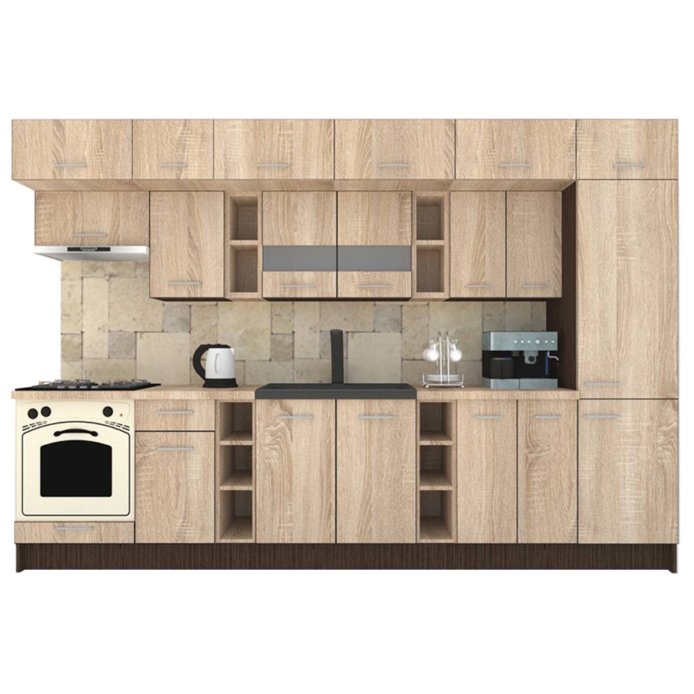 Set Bucatarie Genarom BIGMAR 330 A, 330 x 225,5 x 60 cm, Wenge / Decor 3025