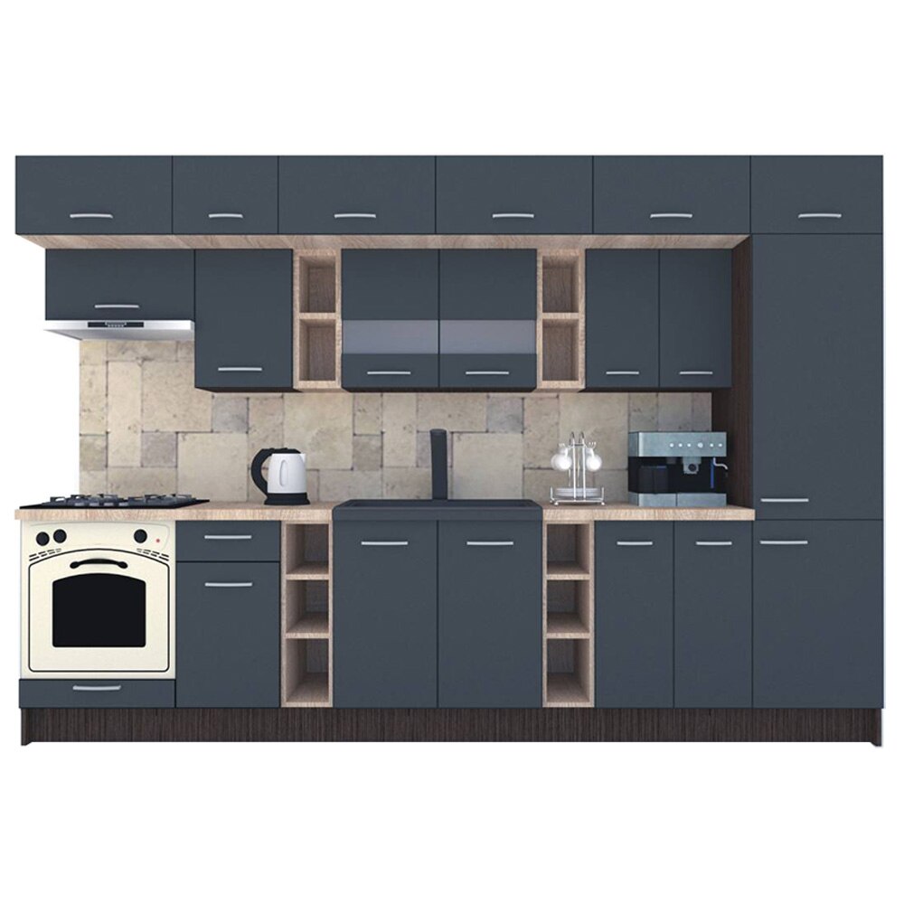 Set Bucatarie Genarom BIGMAR 330 A, 330 x 225,5 x 60 cm, Wenge / Decor 0164