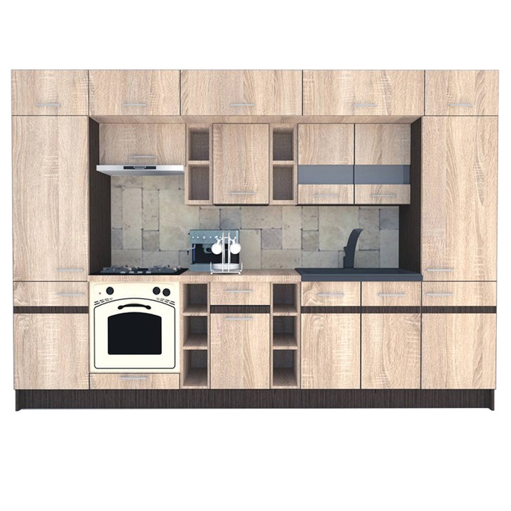 Set Bucatarie Genarom BIGMAR 320, 320 x 225,5 x 60 cm, Stejar Sonoma