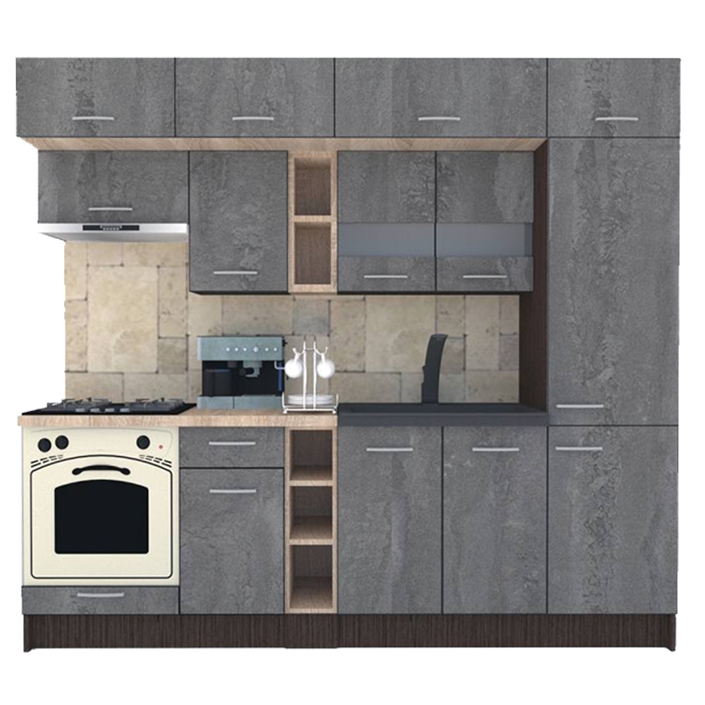 Set Bucatarie Genarom BIGMAR 250 A, 250 x 225,5 x 60 cm, Wenge / Decor K352