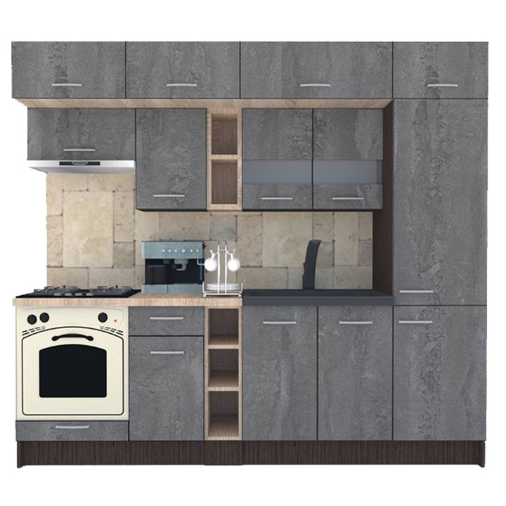 Set Bucatarie Genarom BIGMAR 250 A, 250 x 225,5 x 60 cm, Wenge / Decor K352