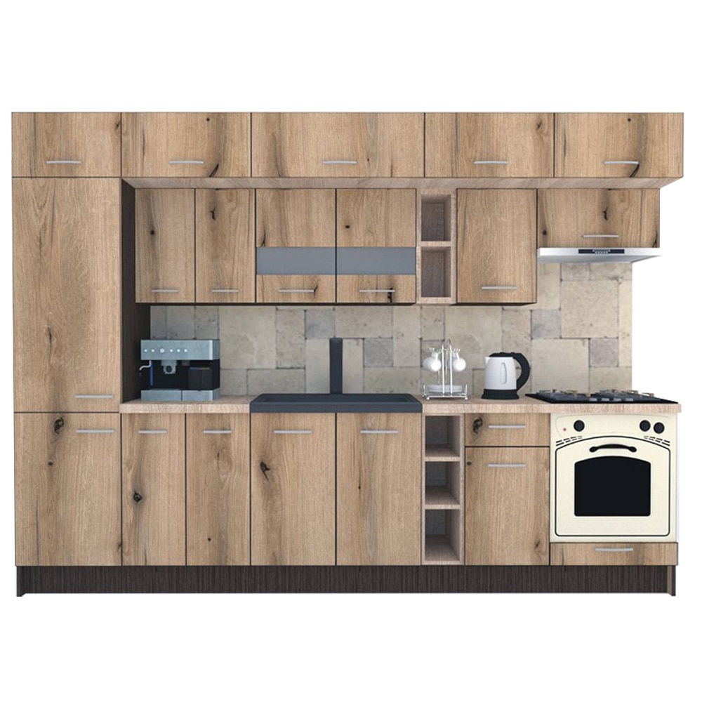 Set Bucatarie Genarom BIGMAR 310 B, 310 x 225,5 x 60 cm, Wenge / Decor K365