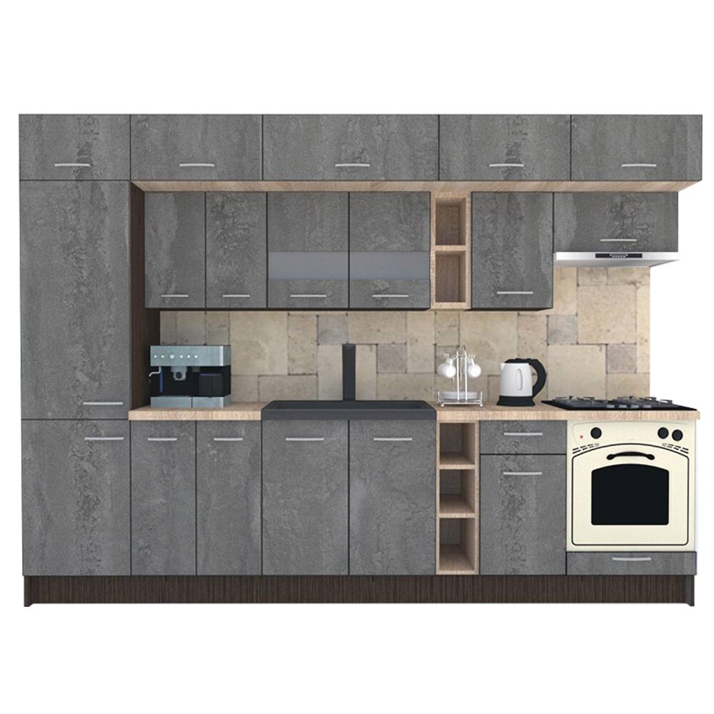 Set Bucatarie Genarom BIGMAR 310 B, 310 x 225,5 x 60 cm, Wenge / Decor K352