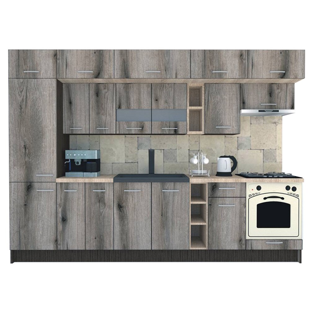Set Bucatarie Genarom BIGMAR 310 B, 310 x 225,5 x 60 cm, Wenge / Decor K366