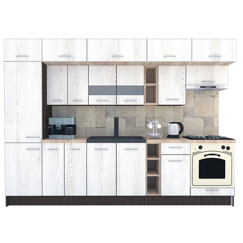 Set Bucatarie Genarom BIGMAR 310 B, 310 x 225,5 x 60 cm, Wenge / Decor K010
