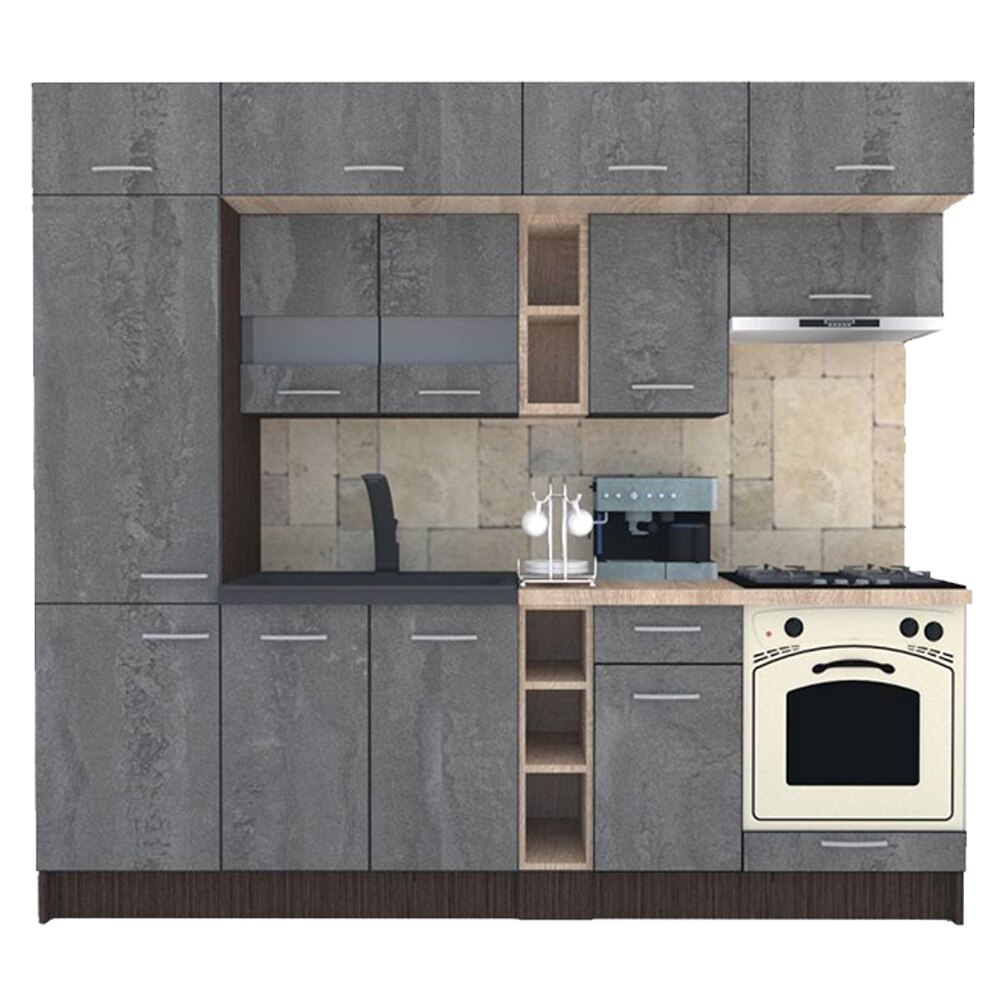 Set Bucatarie Genarom BIGMAR 250 B, 250 x 225,5 x 60 cm, Wenge / Decor K352