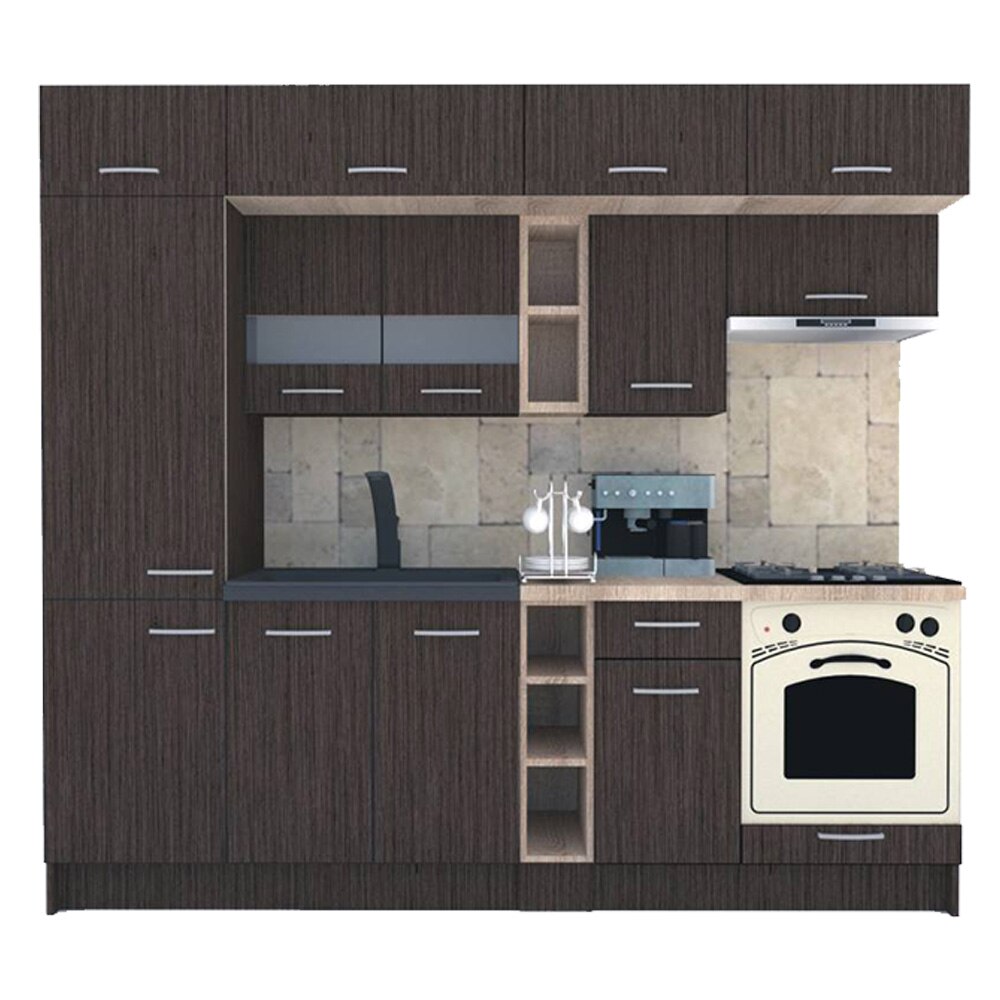 Set Bucatarie Genarom BIGMAR 250 B, 250 x 225,5 x 60 cm, Wenge / Decor 8548