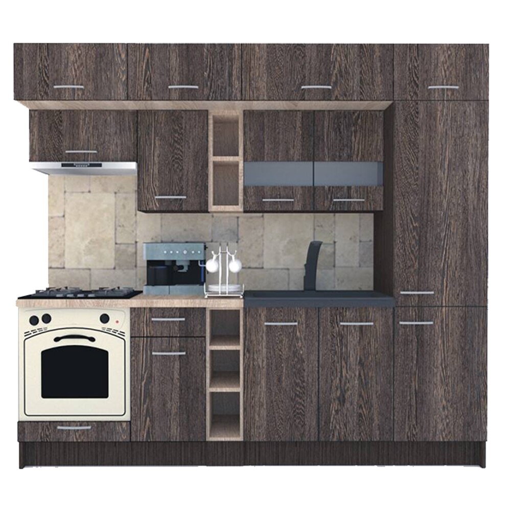Set Bucatarie Genarom BIGMAR 250 A, 250 x 225,5 x 60 cm, Wenge / Decor 7648