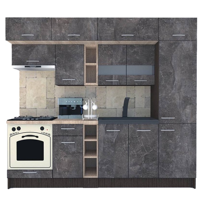 Set Bucatarie Genarom BIGMAR 250 A, 250 x 225,5 x 60 cm, Wenge / Decor 4299