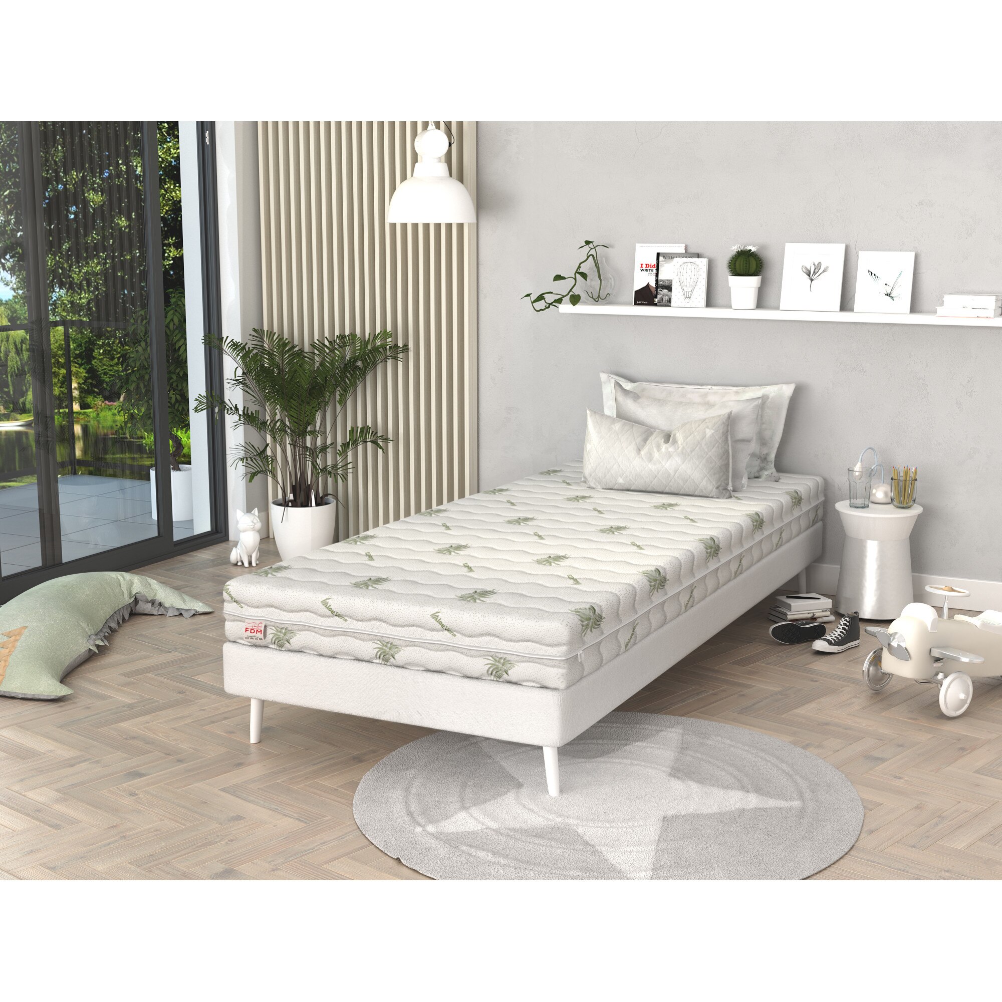 Saltea antialergica FDM, Orsa, 90x190x16 cm, cu spuma poliuretanica cu memorie, husa Aloe Vera, fermitate moale-medie