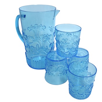 Set Carafa cu 4 pahare, L.Dake&Zn.,culoare albastru transparent, plastic, 1 x 2.5 L, 4 x 40 cl Set Carafa cu 4 pahare, L.Dake&Zn.,culoare albastru transparent, plastic, 1 x 2.5 L, 4 x 40 cl