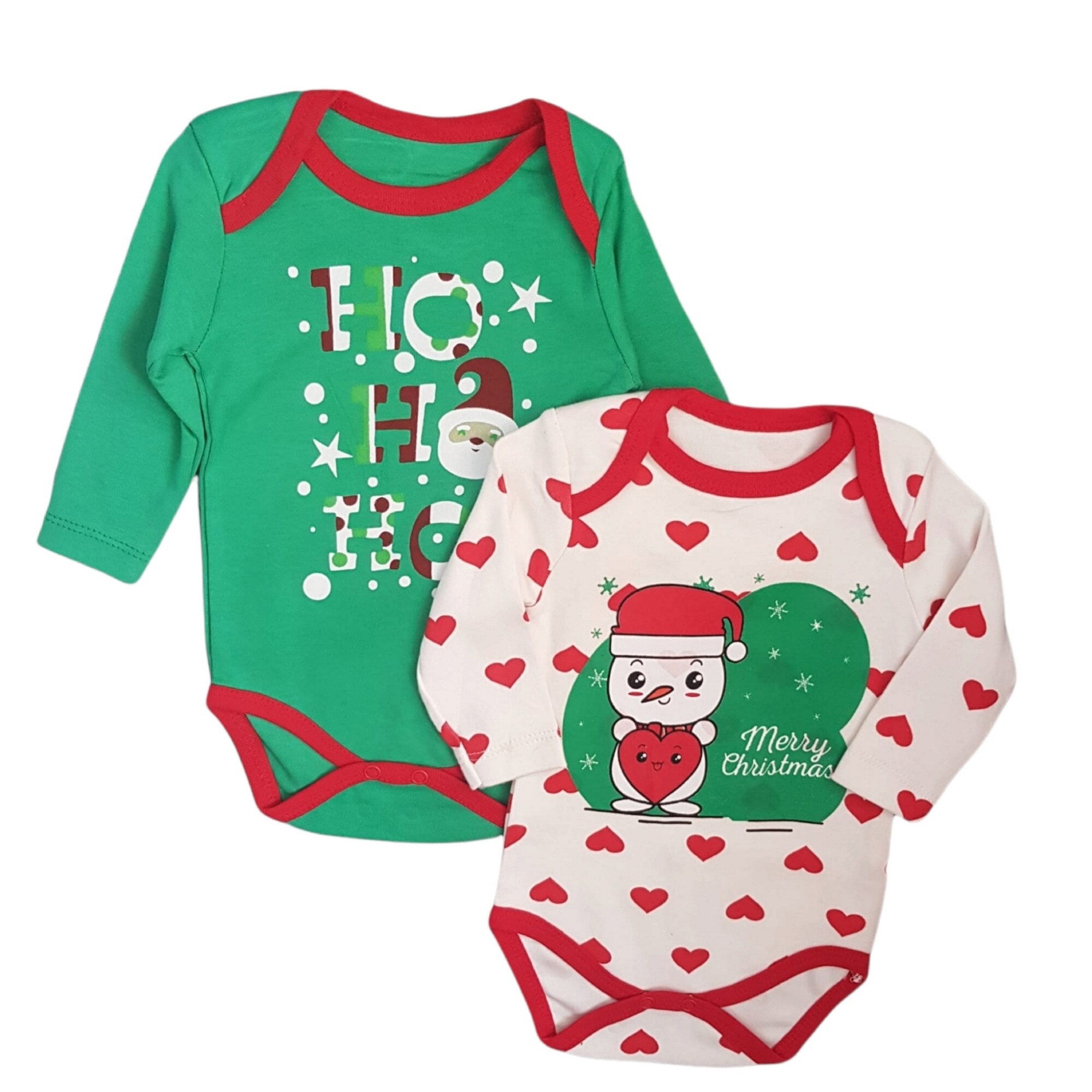 Set de 2 body cu motive de Craciun, bumbac, varsta 0-3 luni, 62 cm, Multicolor