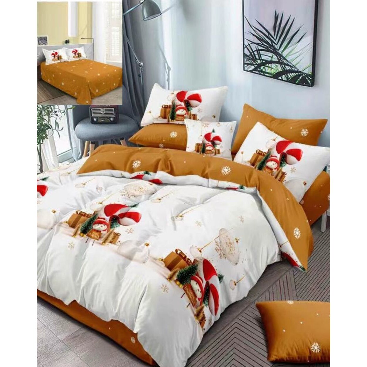 Lenjerie Craciun, Bumbac Satinat 2 Fete, 6 Piese, Pat 2 Persoane, Christmas Candy, BMC-12