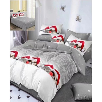 Lenjerie Craciun, Bumbac Satinat 2 Fete, 6 Piese, Pat 2 Persoane, Christmas Cat and Puppy, BMC-21 Lenjerie Craciun, Bumbac Satinat 2 Fete, 6 Piese, Pat 2 Persoane, Christmas Cat and Puppy, BMC-21