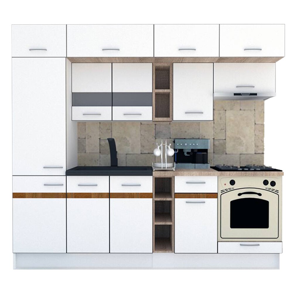 Set Bucatarie Genarom BIGMAR 250 B, 250 x 225,5 x 60 cm, Alb