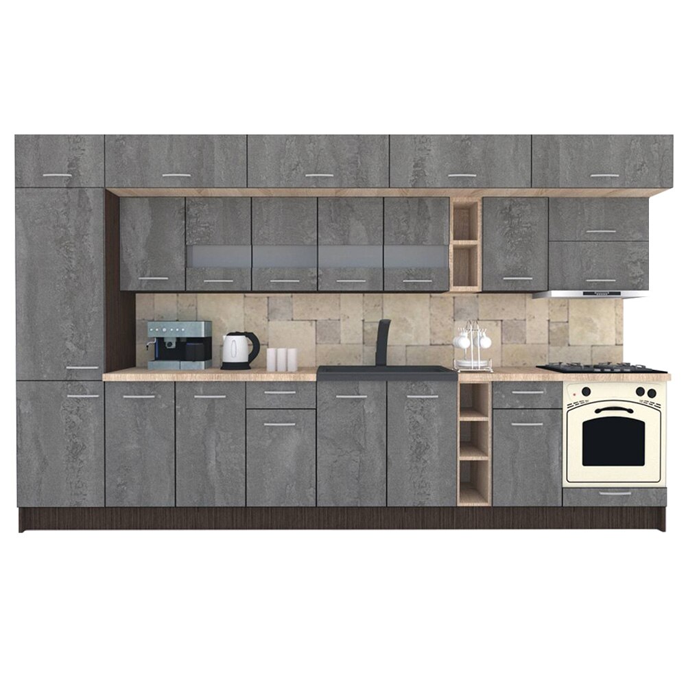 Set Bucatarie Genarom BIGMAR 370 B, 370 x 225,5 x 60 cm, Wenge / Decor K352