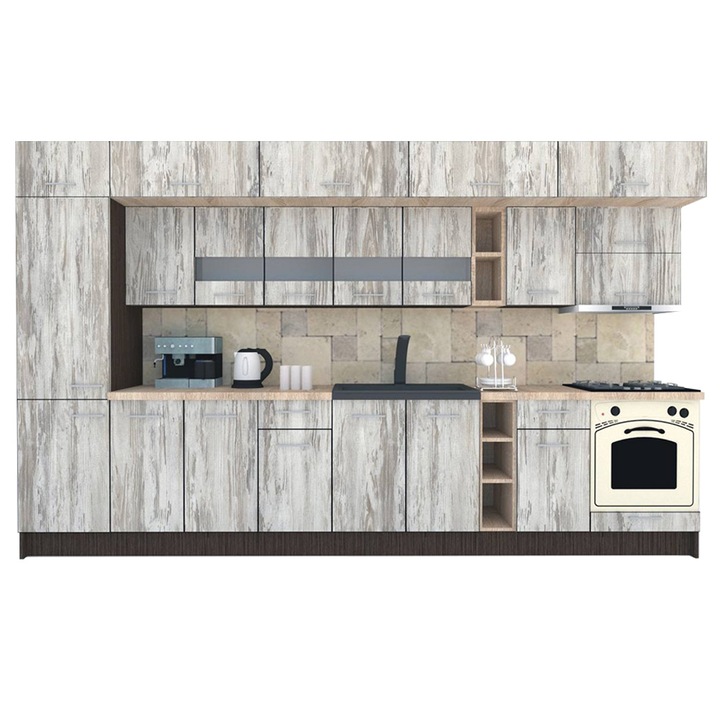 Set Bucatarie Genarom BIGMAR 370 B, 370 x 225,5 x 60 cm, Wenge / Decor K084