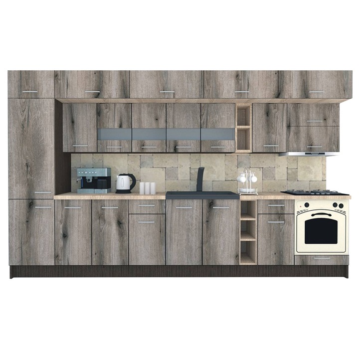 Set Bucatarie Genarom BIGMAR 370 B, 370 x 225,5 x 60 cm, Wenge / Decor K366