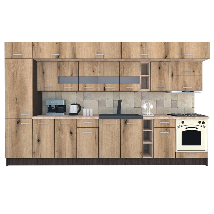 Set Bucatarie Genarom BIGMAR 370 B, 370 x 225,5 x 60 cm, Wenge / Decor K365